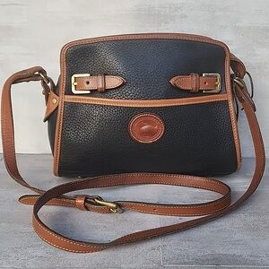 Dooney & Bourke Black Pebbled Leather Vintage Equestrian Buckle Satchel bag